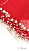 CHANEL 10S Red Pearl Trimming Cashmere 100% Knit Cardigan 38 40 シャネル レッド 豪華 パールトリミング カシミア100% ニット カーディガン 即発