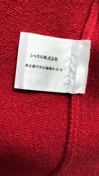 CHANEL 10S Red Pearl Trimming Cashmere 100% Knit Cardigan 38 40 シャネル レッド 豪華 パールトリミング カシミア100% ニット カーディガン 即発