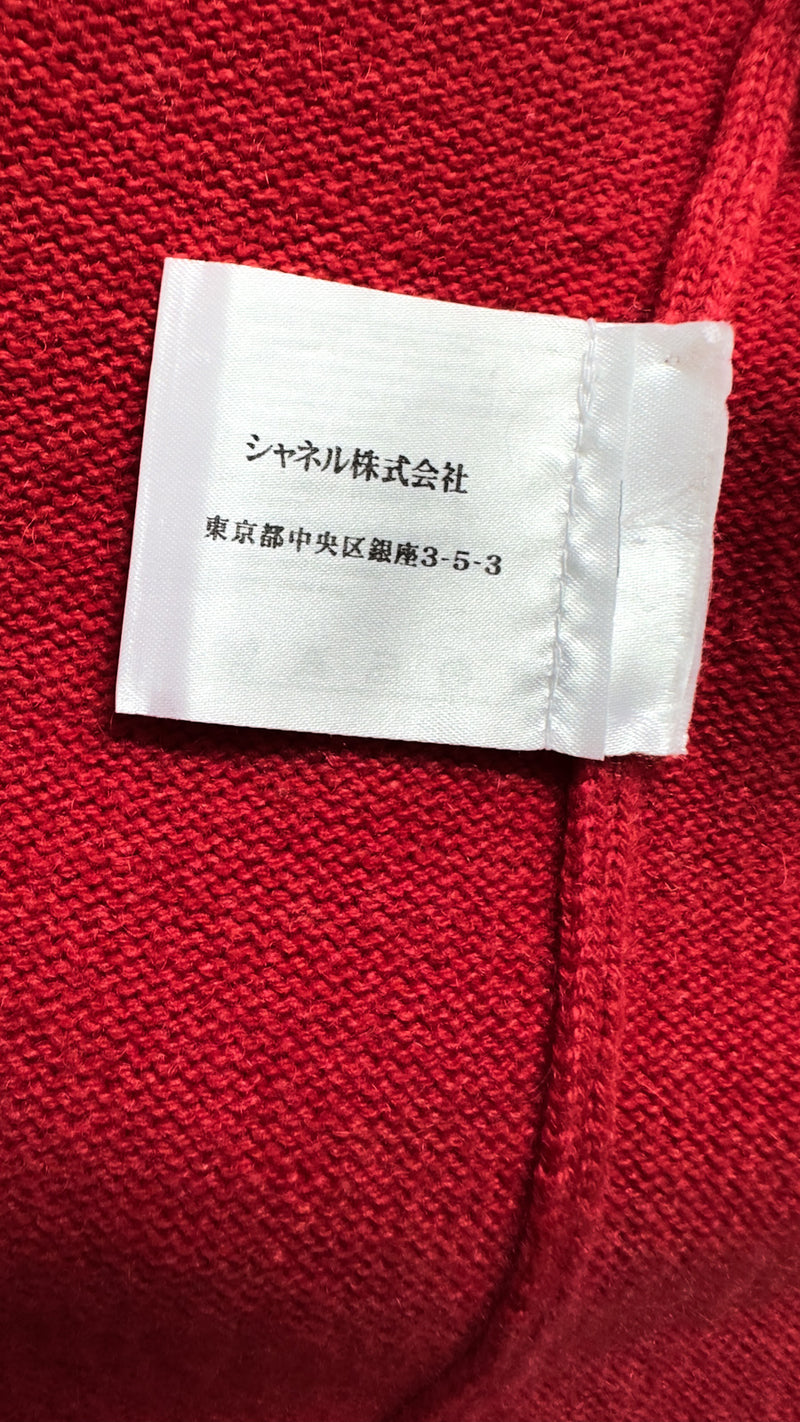 CHANEL 10S Red Pearl Trimming Cashmere 100% Knit Cardigan 38 40 シャネル レッド 豪華 パールトリミング カシミア100% ニット カーディガン 即発