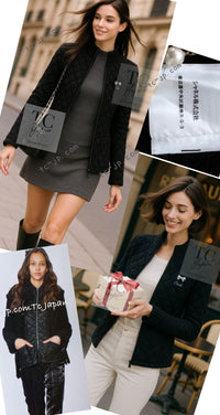CHANEL 09A Black Quilted Wool Jacket Cardigan 36 38 40 シャネル ブラック キルト ウール ジャケット カーディガン 即発