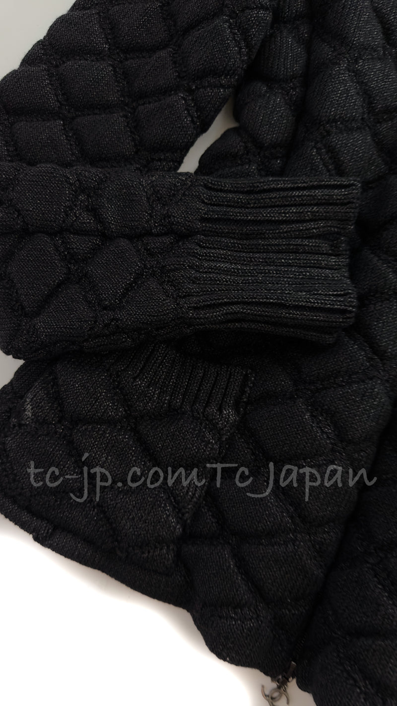 CHANEL 09A Black Quilted Wool Jacket Cardigan Blouson 38 シャネル ブラック キルト ウール ジャケット カーディガン ブルゾン 即発
