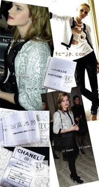 CHANEL 08S White Black CC Logo Sequins Cashmere Cardigan Emma Watson 36 シャネル ホワイト ブラック CC ロゴ スパンコール カシミア カーディガン 即発