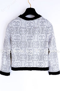 CHANEL 08S White Black CC Logo Sequins Cashmere Cardigan 38 シャネル ホワイト ブラック CC ロゴ スパンコール カシミア カーディガン 即発