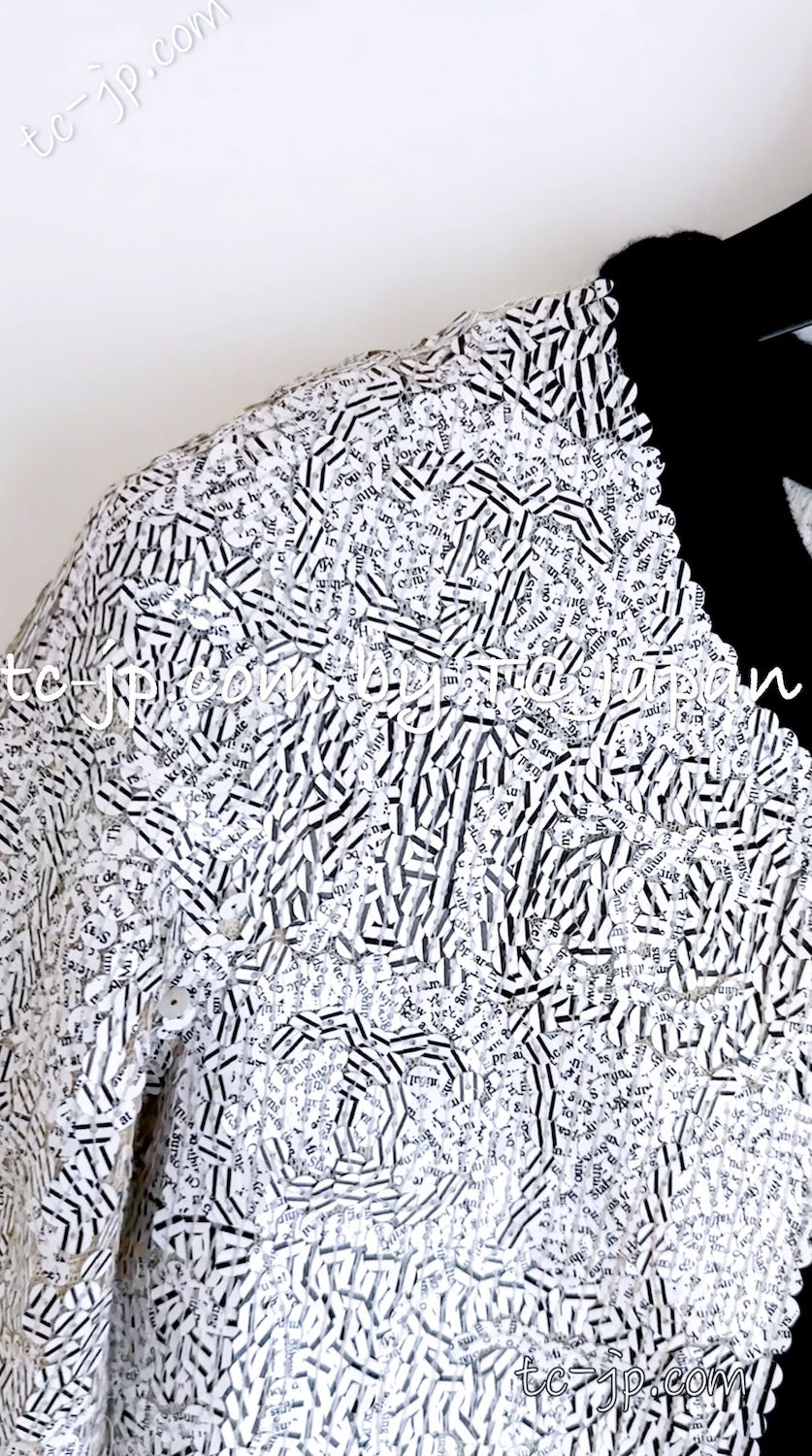 CHANEL 08S White Black CC Logo Sequins Cashmere Cardigan 38 シャネル ホワイト ブラック CC ロゴ スパンコール カシミア カーディガン 即発