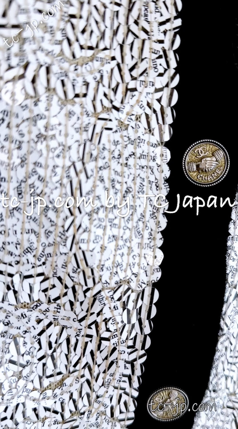 CHANEL 08S White Black CC Logo Sequins Cashmere Cardigan 38 シャネル ホワイト ブラック CC ロゴ スパンコール カシミア カーディガン 即発