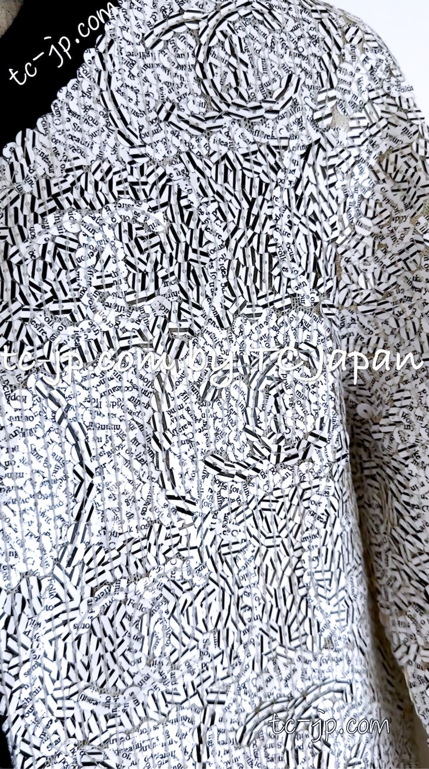 CHANEL 08S White Black CC Logo Sequins Cashmere Cardigan 38 シャネル ホワイト ブラック CC ロゴ スパンコール カシミア カーディガン 即発