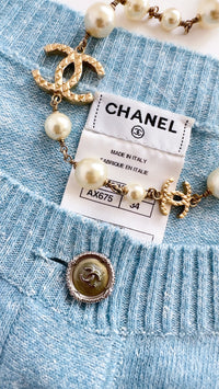 CHANEL 13C Baby Blue Cashmere Linen Super Soft Knit Cardigan 34 シャネル ベビー ブルー カシミア リネン ふんわり柔らか ニット カーディガン 即発