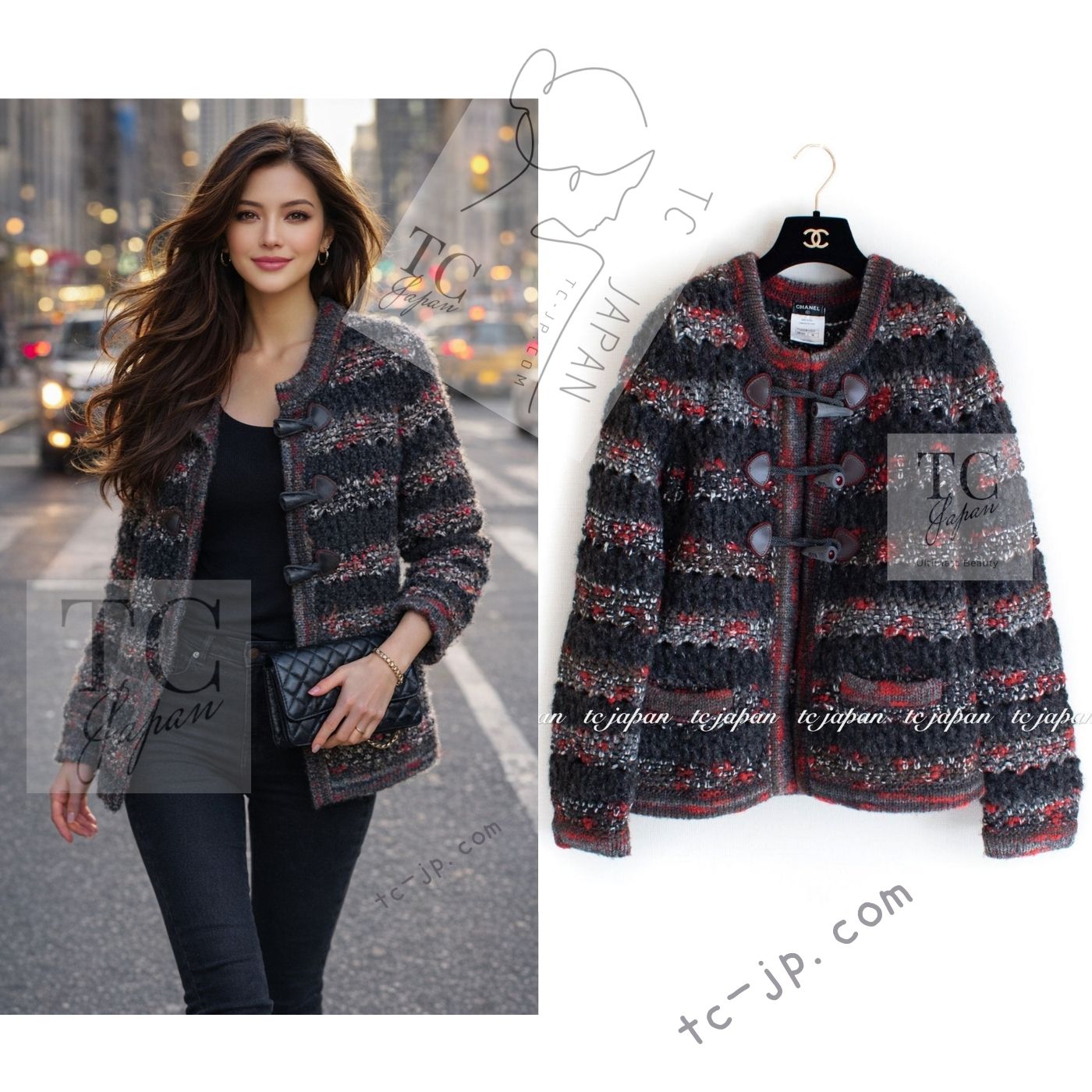 CHANEL 11A Charcoal Red Wool Cashmere Alpaca Knit Cardigan 36 38 シャネル チャコール レッド ウール カシミア アルパカ カーディガン 即発