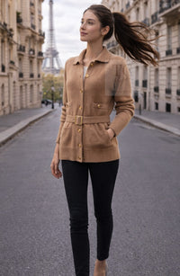 CHANEL 89A Brown Camel Hair CC Gold Button Knit Cardigan 38 40 シャネル キャメル ベージュ CC ゴールド ココボタン ニット カーディガン 即発