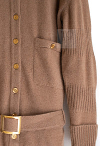CHANEL 89A Brown Camel Hair CC Gold Button Knit Cardigan 38 40 シャネル キャメル ベージュ CC ゴールド ココボタン ニット カーディガン 即発