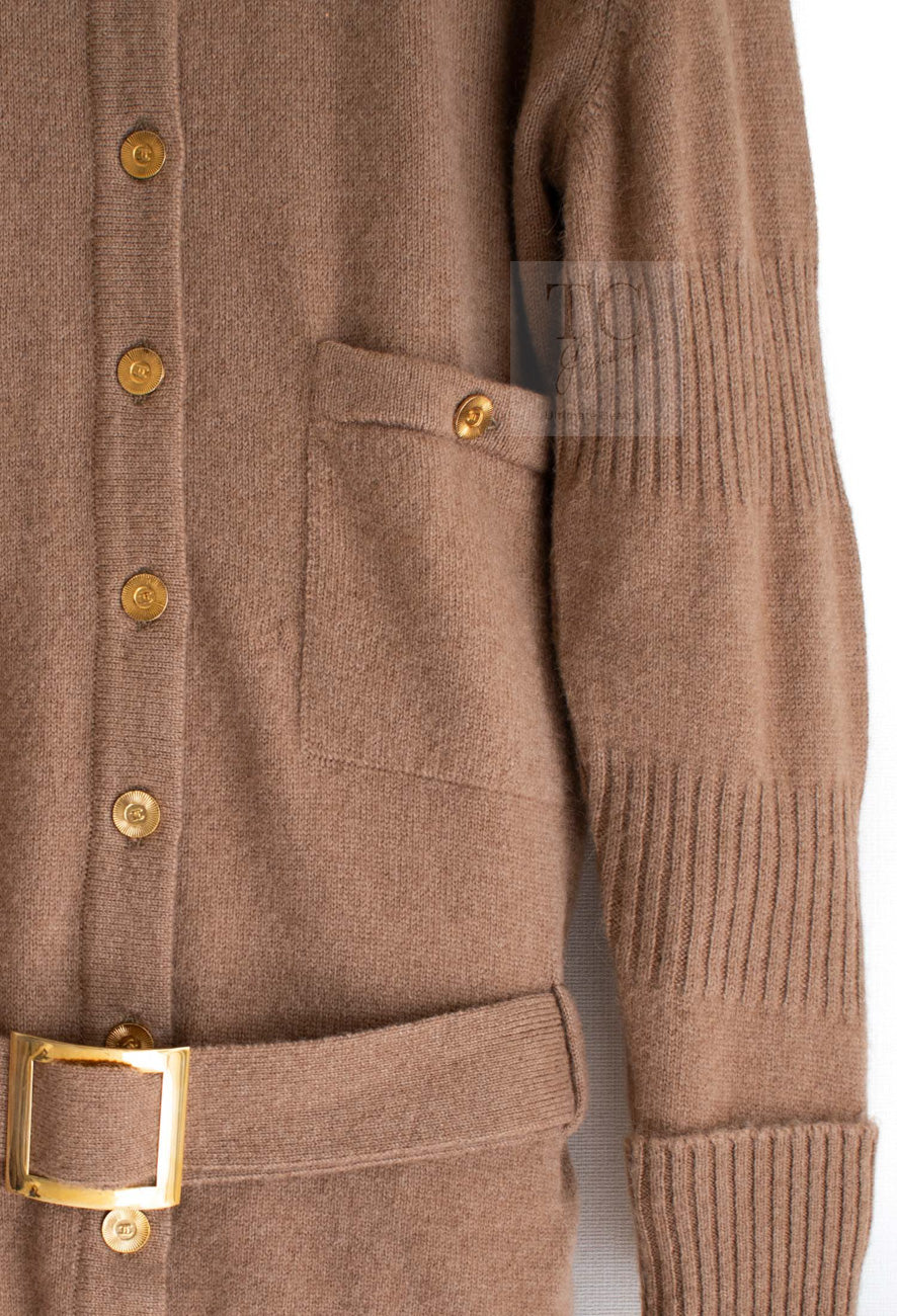 CHANEL 89A Brown Camel Hair CC Gold Button Knit Cardigan 38 40 シャネル キャメル ベージュ CC ゴールド ココボタン ニット カーディガン 即発