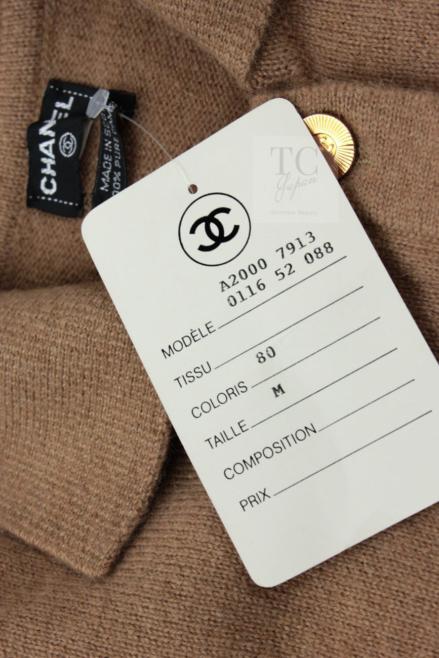 CHANEL 89A Brown Camel Hair CC Gold Button Knit Cardigan 38 40 シャネル キャメル ベージュ CC ゴールド ココボタン ニット カーディガン 即発