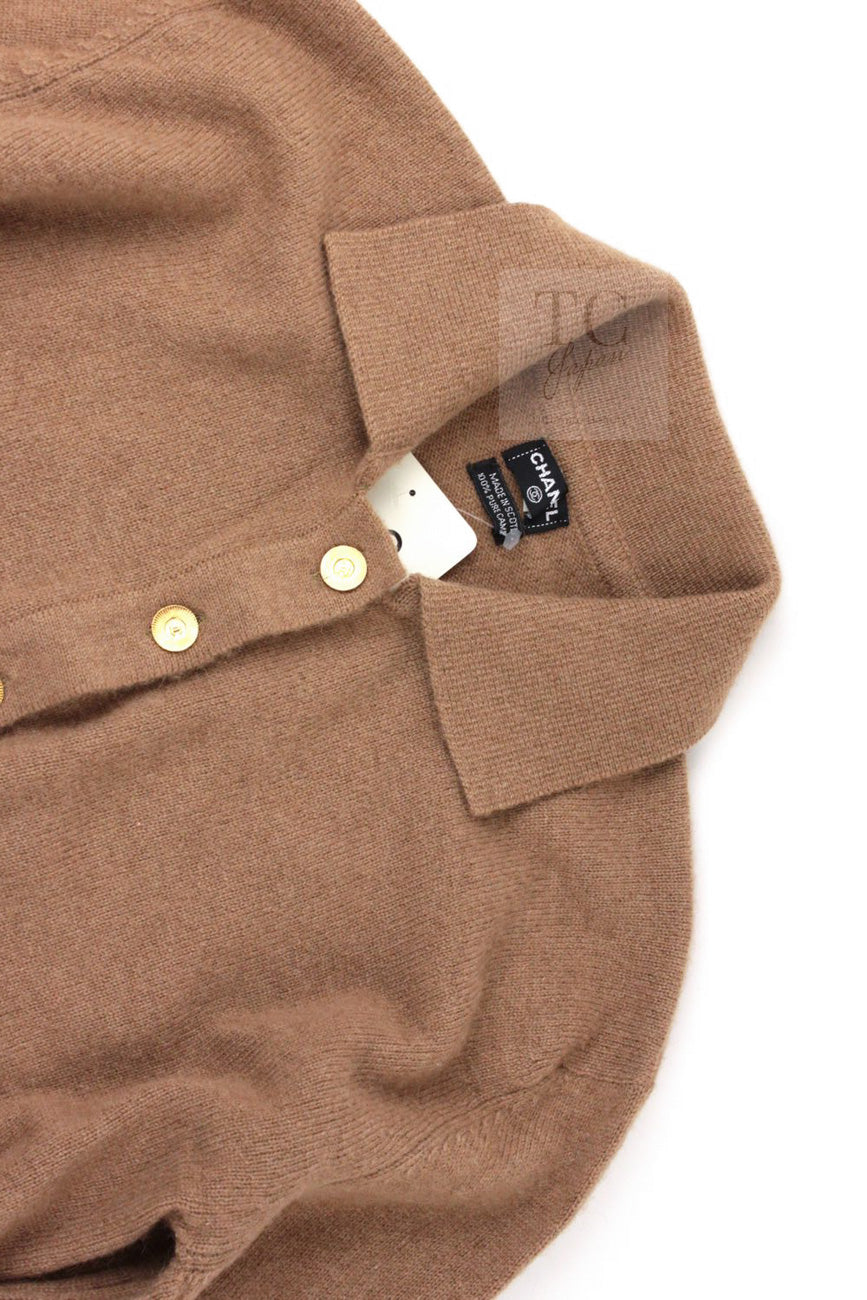 CHANEL 89A Brown Camel Hair CC Gold Button Knit Cardigan 38 40 シャネル キャメル ベージュ CC ゴールド ココボタン ニット カーディガン 即発