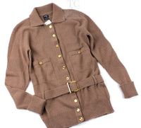 CHANEL 89A Brown Camel Hair CC Gold Button Knit Cardigan 38 40 シャネル キャメル ベージュ CC ゴールド ココボタン ニット カーディガン 即発