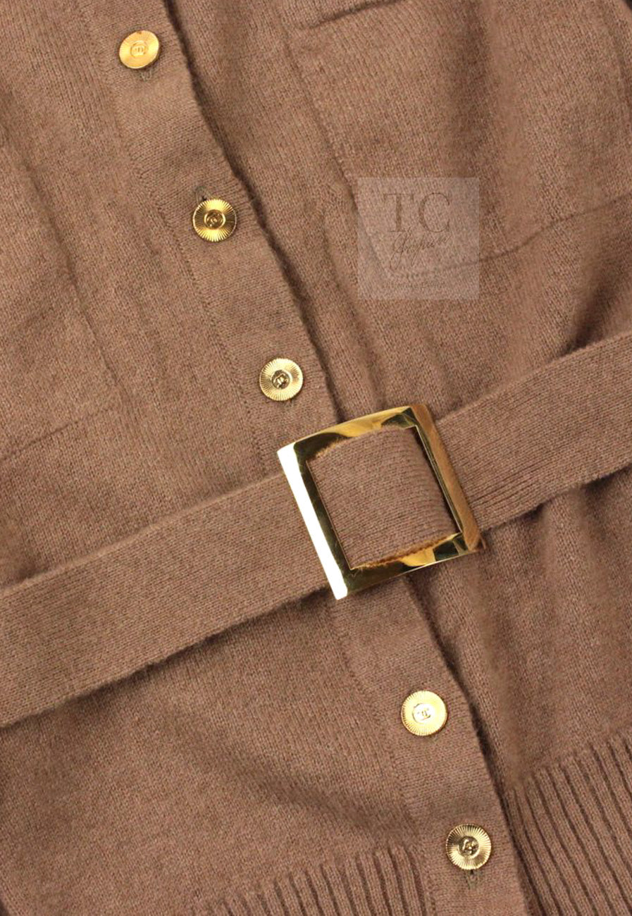 CHANEL 89A Brown Camel Hair CC Gold Button Knit Cardigan 38 40 シャネル キャメル ベージュ CC ゴールド ココボタン ニット カーディガン 即発