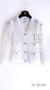 CHANEL 12S White Cotton Eye-let V-Neck Knit Cardigan 34 36 シャネル ホワイト コットン アイレット Vネック ニット カーディガン 即発
