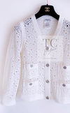 CHANEL 12S White Cotton Eye-let V-Neck Knit Cardigan 38 シャネル ホワイト コットン アイレット Vネック ニット カーディガン 即発