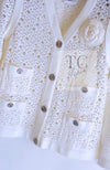 CHANEL 12S White Cotton Eye-let V-Neck Knit Cardigan 38 シャネル ホワイト コットン アイレット Vネック ニット カーディガン 即発
