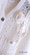 CHANEL 12S White Cotton Eye-let V-Neck Knit Cardigan 38 シャネル ホワイト コットン アイレット Vネック ニット カーディガン 即発