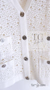 CHANEL 12S White Cotton Eye-let V-Neck Knit Cardigan 38 シャネル ホワイト コットン アイレット Vネック ニット カーディガン 即発