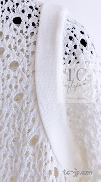 CHANEL 12S White Cotton Eye-let V-Neck Knit Cardigan 38 シャネル ホワイト コットン アイレット Vネック ニット カーディガン 即発