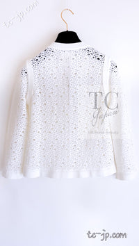 CHANEL 12S White Cotton Eye-let V-Neck Knit Cardigan 38 シャネル ホワイト コットン アイレット Vネック ニット カーディガン 即発