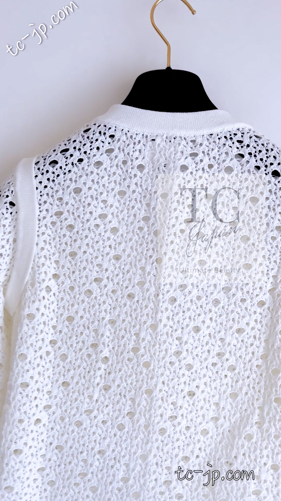 シャネル カーディガン CHANEL ホワイト コットン アイレット Vネック