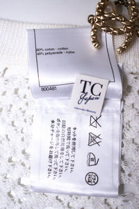 CHANEL 12S White Cotton Eye-let V-Neck Knit Cardigan 34 36 シャネル ホワイト コットン アイレット Vネック ニット カーディガン 即発