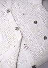 CHANEL 12S White Cotton Eye-let V-Neck Knit Cardigan 34 36 シャネル ホワイト コットン アイレット Vネック ニット カーディガン 即発