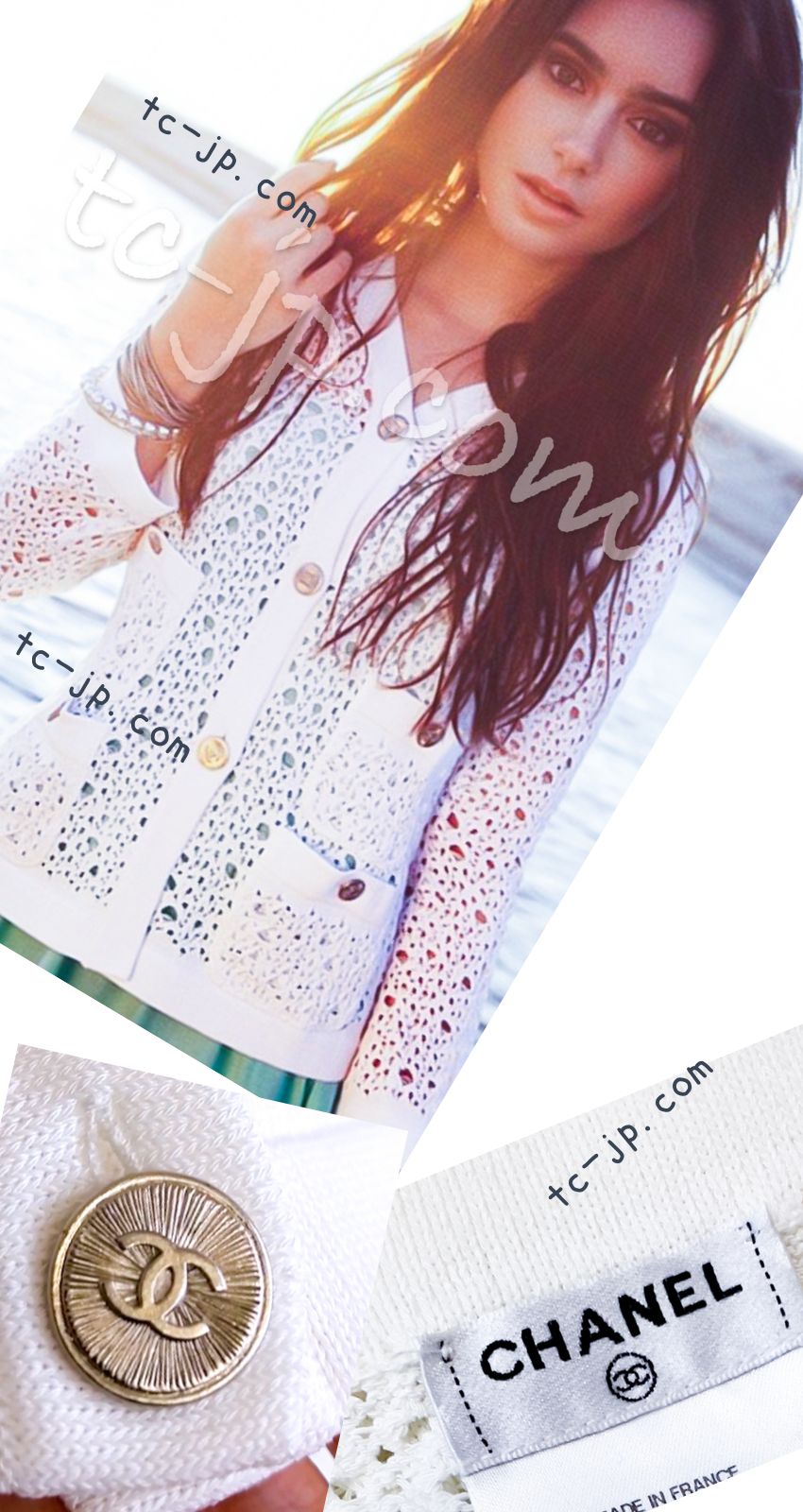 CHANEL 12S White Cotton Eye-let V-Neck Knit Cardigan 38 シャネル ホワイト コットン アイレット Vネック ニット カーディガン 即発