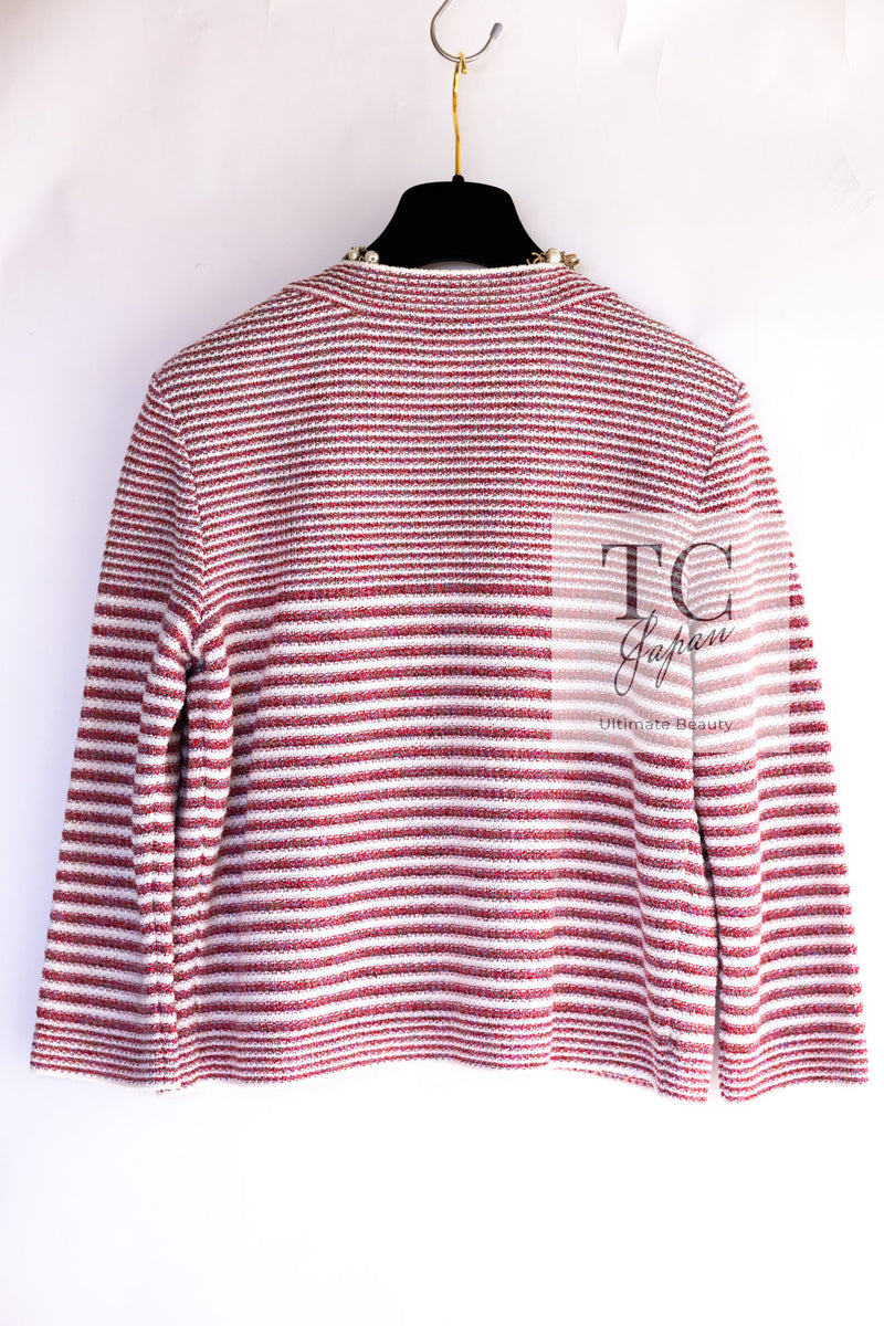 CHANEL 15S Red Stripe Knit Cardigan 42 シャネル レッド ストライプ ニット カーディガン 即発