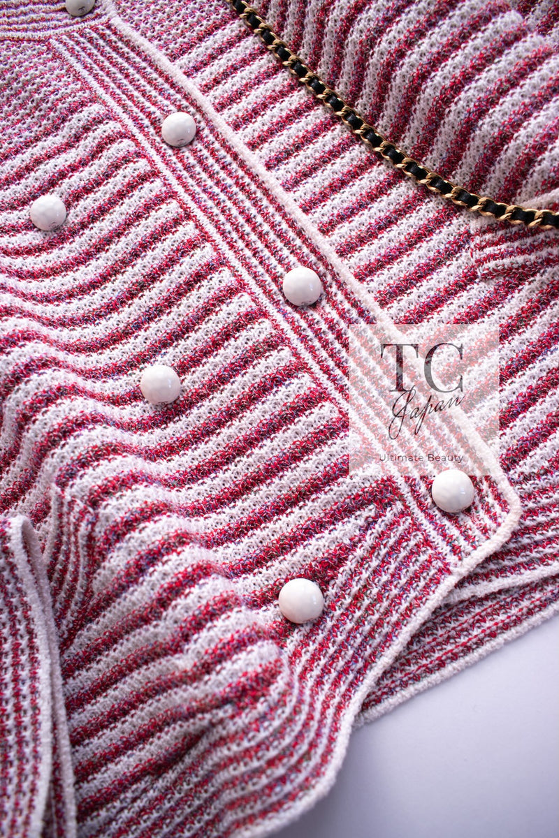 CHANEL 15S Red Stripe Knit Cardigan 42 シャネル レッド ストライプ ニット カーディガン 即発