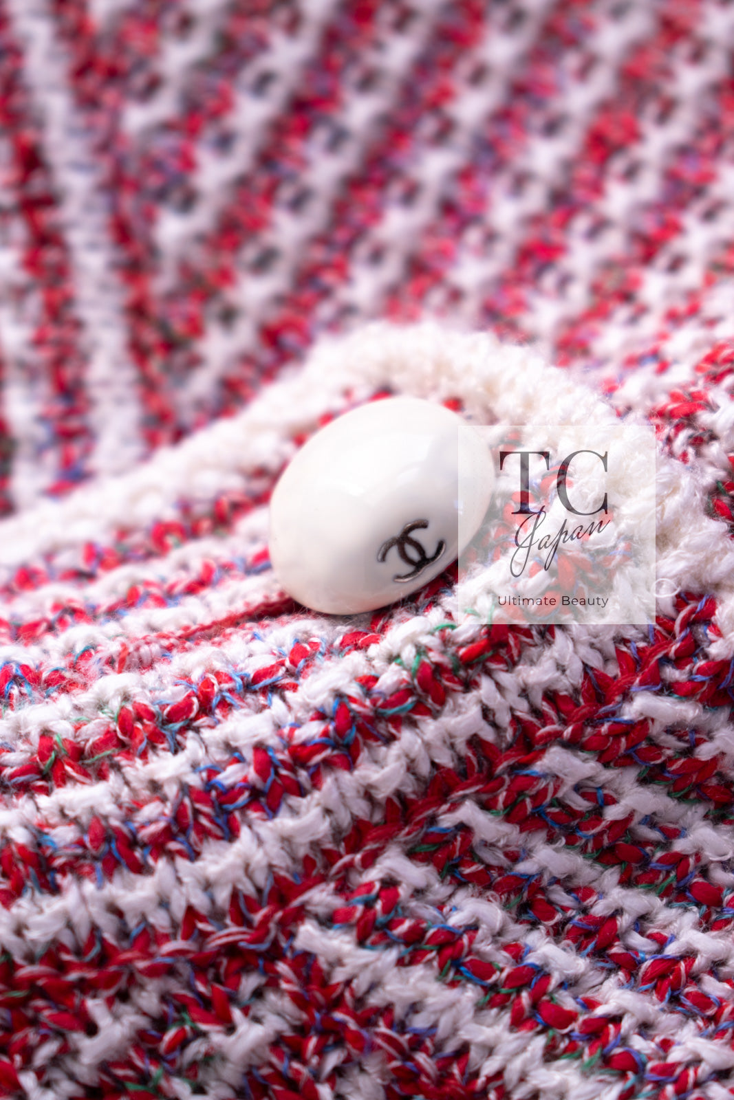 シャネル カーディガン CHANEL レッド ストライプ ニット 15S