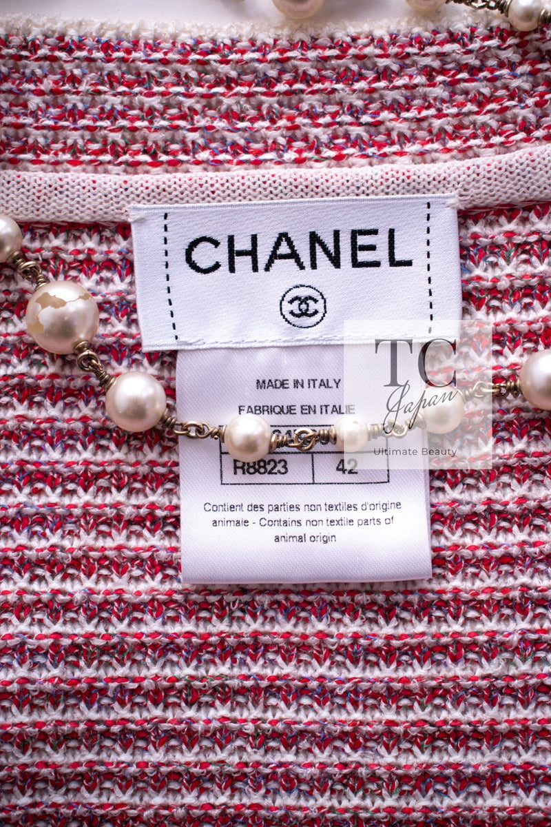 CHANEL 15S Red Stripe Knit Cardigan 42 シャネル レッド ストライプ ニット カーディガン 即発