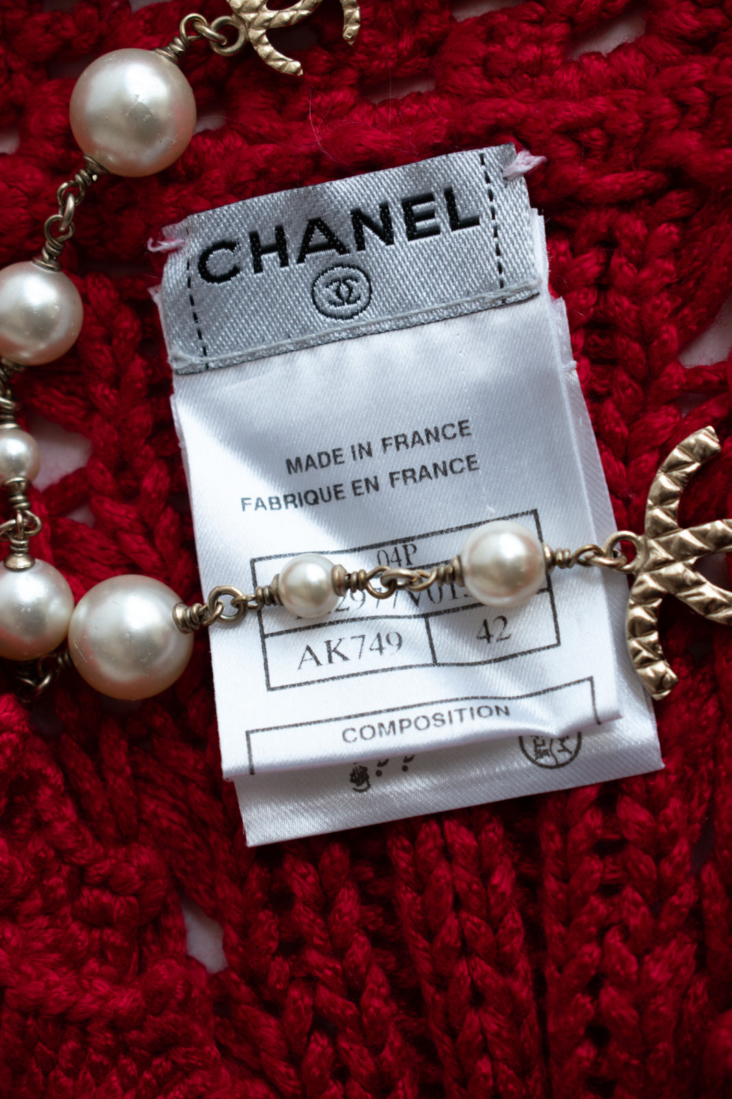 CHANEL 04S Red Crochet Frilled Knit Cardigan 34 38 40 シャネル レッド クロシェ フリル ニット カーディガン 即発
