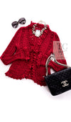 CHANEL 04S Red Crochet Frilled Knit Cardigan 34 38 40 シャネル レッド クロシェ フリル ニット カーディガン 即発