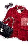 CHANEL 04S Red Crochet Frilled Knit Cardigan 34 38 40 シャネル レッド クロシェ フリル ニット カーディガン 即発