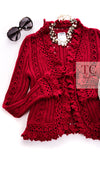 CHANEL 04S Red Crochet Frilled Knit Cardigan 34 38 40 シャネル レッド クロシェ フリル ニット カーディガン 即発