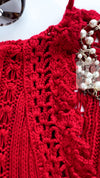 CHANEL 04S Red Crochet Frilled Knit Cardigan 34 38 40 シャネル レッド クロシェ フリル ニット カーディガン 即発