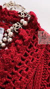 CHANEL 04S Red Crochet Frilled Knit Cardigan 34 38 40 シャネル レッド クロシェ フリル ニット カーディガン 即発