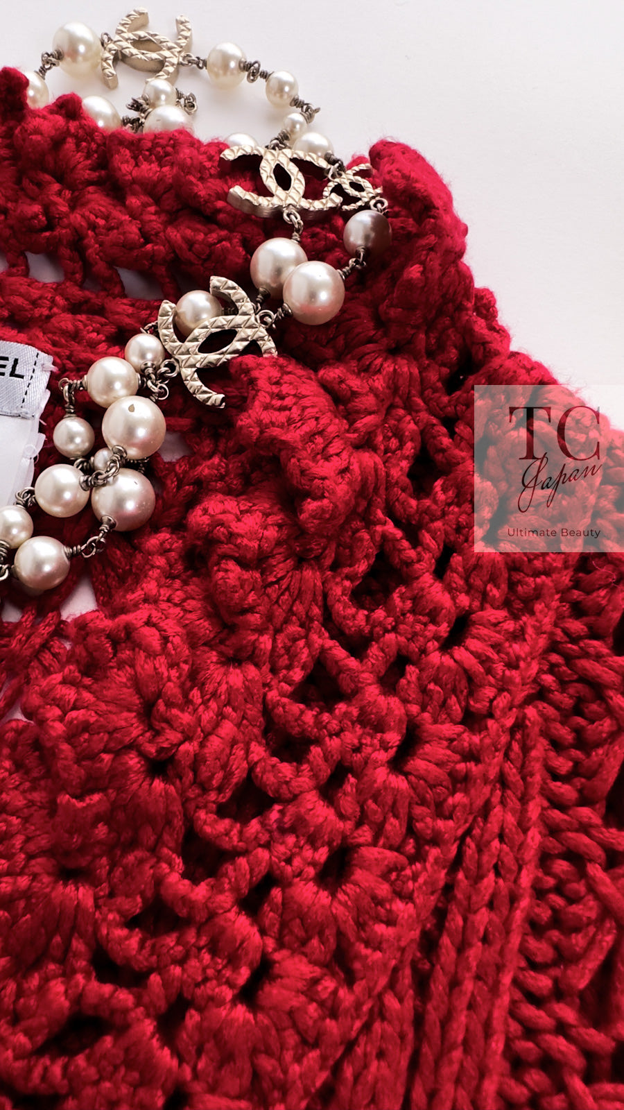 CHANEL 04S Red Crochet Frilled Knit Cardigan 34 38 40 シャネル レッド クロシェ フリル ニット カーディガン 即発