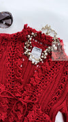 CHANEL 04S Red Crochet Frilled Knit Cardigan 34 38 40 シャネル レッド クロシェ フリル ニット カーディガン 即発