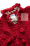 CHANEL 04S Red Crochet Frilled Knit Cardigan 34 38 40 シャネル レッド クロシェ フリル ニット カーディガン 即発