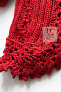 CHANEL 04S Red Crochet Frilled Knit Cardigan 34 38 40 シャネル レッド クロシェ フリル ニット カーディガン 即発