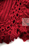 CHANEL 04S Red Crochet Frilled Knit Cardigan 34 38 40 シャネル レッド クロシェ フリル ニット カーディガン 即発