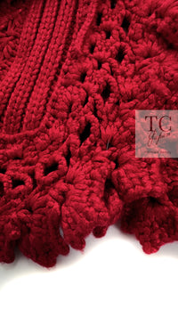 CHANEL 04S Red Crochet Frilled Knit Cardigan 34 38 40 シャネル レッド クロシェ フリル ニット カーディガン 即発