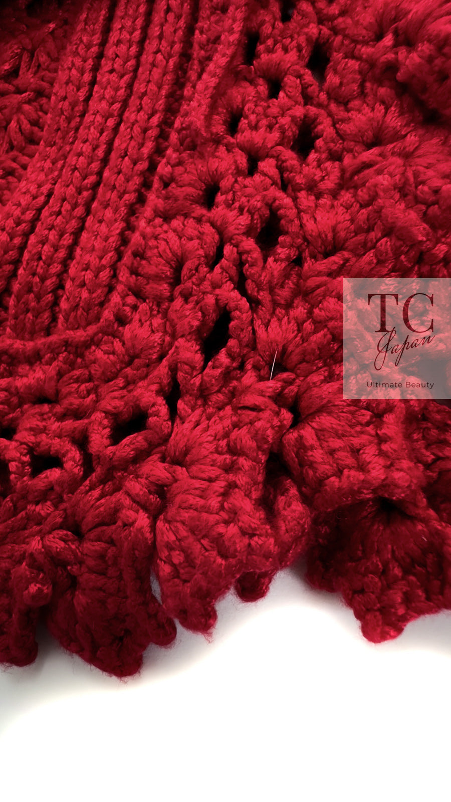 CHANEL 04S Red Crochet Frilled Knit Cardigan 34 38 40 シャネル レッド クロシェ フリル ニット カーディガン 即発