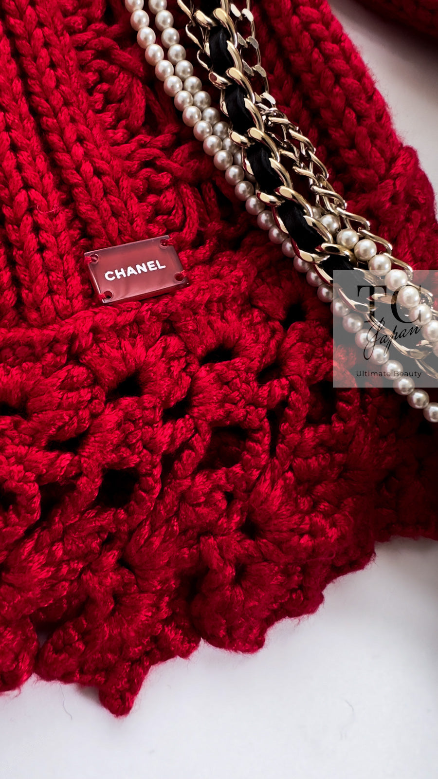 CHANEL 04S Red Crochet Frilled Knit Cardigan 34 38 40 シャネル レッド クロシェ フリル ニット カーディガン 即発
