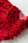 CHANEL 04S Red Crochet Frilled Knit Cardigan 34 38 40 シャネル レッド クロシェ フリル ニット カーディガン 即発