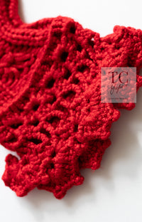 CHANEL 04S Red Crochet Frilled Knit Cardigan 34 38 40 シャネル レッド クロシェ フリル ニット カーディガン 即発